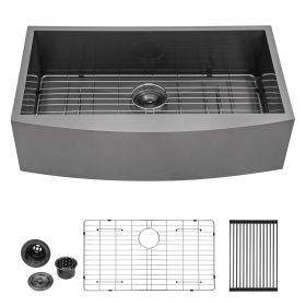 30-inch/33-inch/36-inch Single Bowl 18-Gauge T-304 Stainless Steel Gunmetal Black Undermount Farmhouse Apron Front  Kitchen Sink (Color: Gunmetal Black, size: 33 in. * 21 in. * 9 in.)